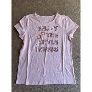 Pink Wonder Nation Girls T-Shirt L/10-12 "Enjoy The Little Things" Floral Sequin